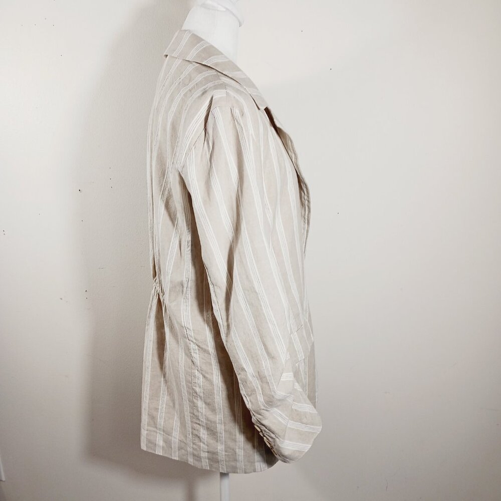 Free People "Fern" Oversized Striped Linen Blend Blazer, Ruched Sleeves SZ Small - Picture 5 of 16